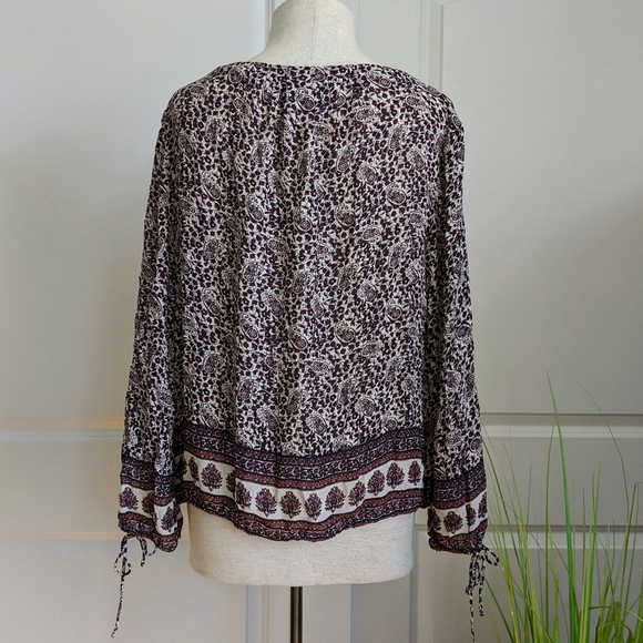 Lucky Brand Blouse Peasant Paisley Floral Print Long Sleeve Burgundy Navy L NWT - Picture 7 of 11